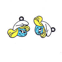 Підвіски металеві Finding Кулон Смурфик смурфетка казковий герой дівчинка Біла блакитна жовта емаль 33 мм x 18 мм