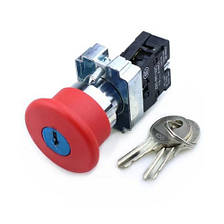 Кнопка управління натискна XB2-ВЅ142 з фіксацією і ключем червона "Стоп", фото 2