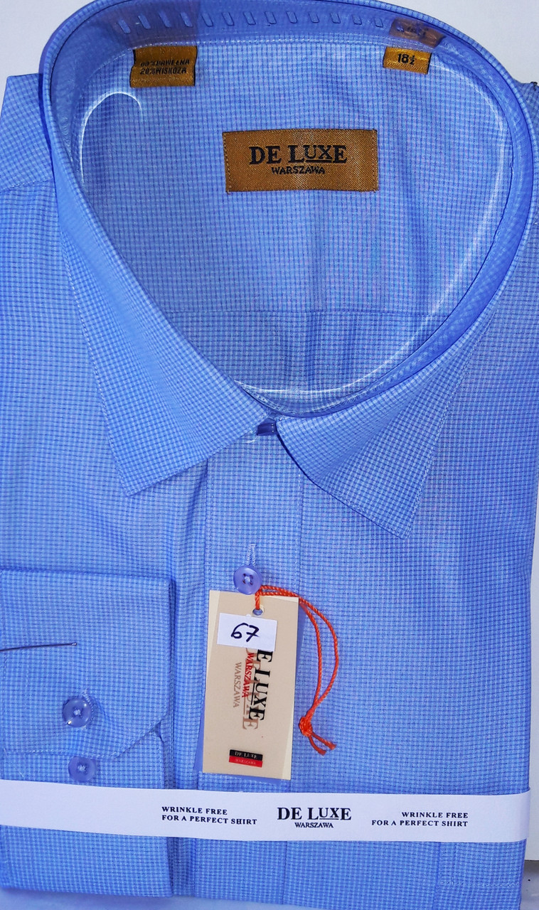 Сорочка чоловіча De Luxe vd-0067 блакитна в дрібну клітку класична з довгим рукавом