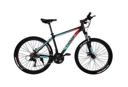 Велосипед TRINX M100 26"x15" Matt-Black-Red-Cyan, фото 1