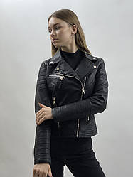 Жіноча шкіряна куртка косуха чорна екошкіра весна осінь