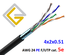 Кабель мережевий в екрані AWG PE 4х2х0,51 F/UTP-cat.5E для зовнішньої прокладки