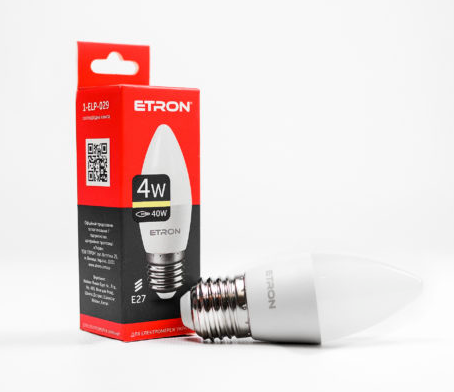 Лампа "Etron Light Power" LED 1-ELP-029 C37 4Вт. 3000K E27(10)