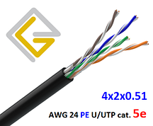 Кабель мережевий AWG PE 4х2х0,51 U/UTP-cat.5E для зовнішньої прокладки