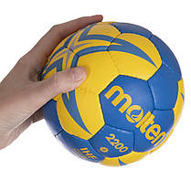 М'яч для гандболу MOLTEN H2X2200-BY (PU, р-р 0, зшитий вручну, синій-жовтий), фото 3