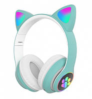 Бездротові навушники з котячими вушками Cat STN-28 з мікрофоном і FM радіо + AUX (Зелені)