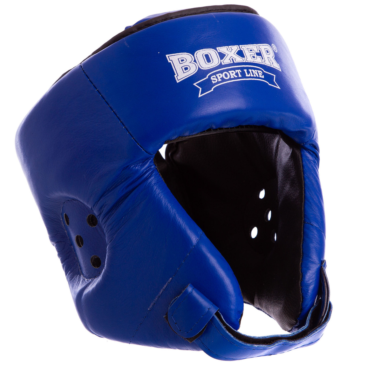 Шолом боксерський відкритий шкіряний із посиленим захистом верхівки Boxer 2029 розмір M Blue