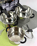 Якісний набір каструль із неіржавкої сталі Edenberg EB-3711 Набір каструль 6 предметів із товстим дном, фото 2