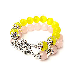 РОМАШКА. Браслет із натурального каменю рожевий кварц і котяче око