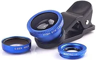 Набор линз объективов для телефона Universal clip lens Kit 3 in 1 Синий (KG-2067)