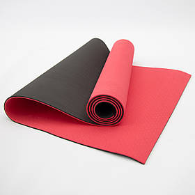 Килимок для йоги та фітнесу TPE (йога мат, каремат спортивний) OSPORT Yoga ECO Pro 6мм (FI-0076) Червоно-чорний