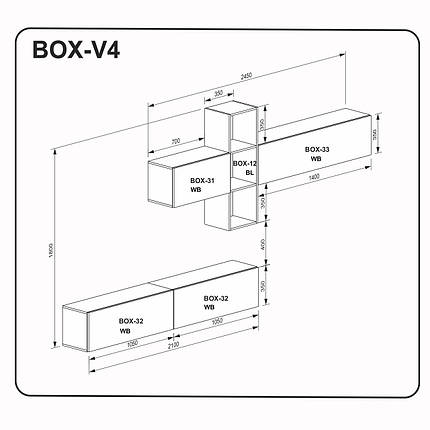 Стінка в вітальню Міромарк BOX-V4 білий/черневий глянець, фото 3