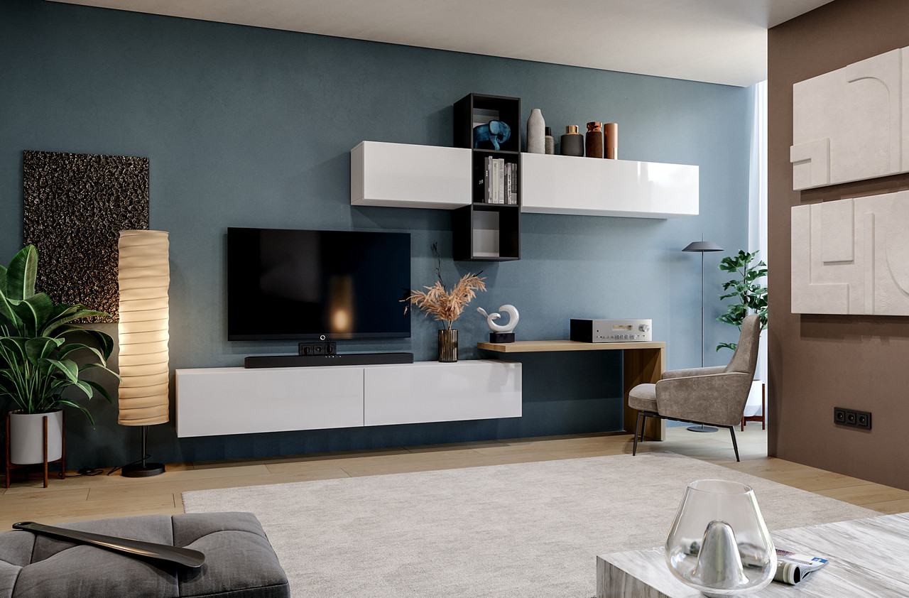 Стінка в вітальню Міромарк BOX-V4 білий/черневий глянець