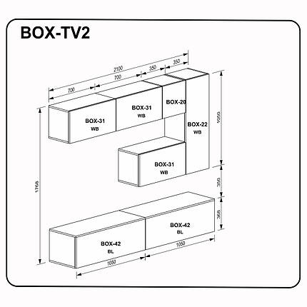Стінка в вітальню Міромарк BOX-TV2 білий/черний пускник, фото 3