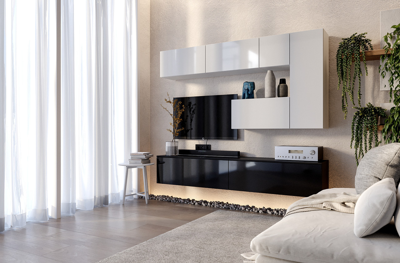 Стінка в вітальню Міромарк BOX-TV2 білий/черний пускник