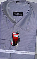 Рубашка мужская Pellegrino vd-0050 светло-серая в мелкую полоску классическая с длинным рукавом 40