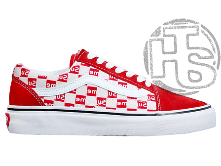 Жіночі кеди Vans Old Skool Checkerboard х Supreme Red White, фото 2