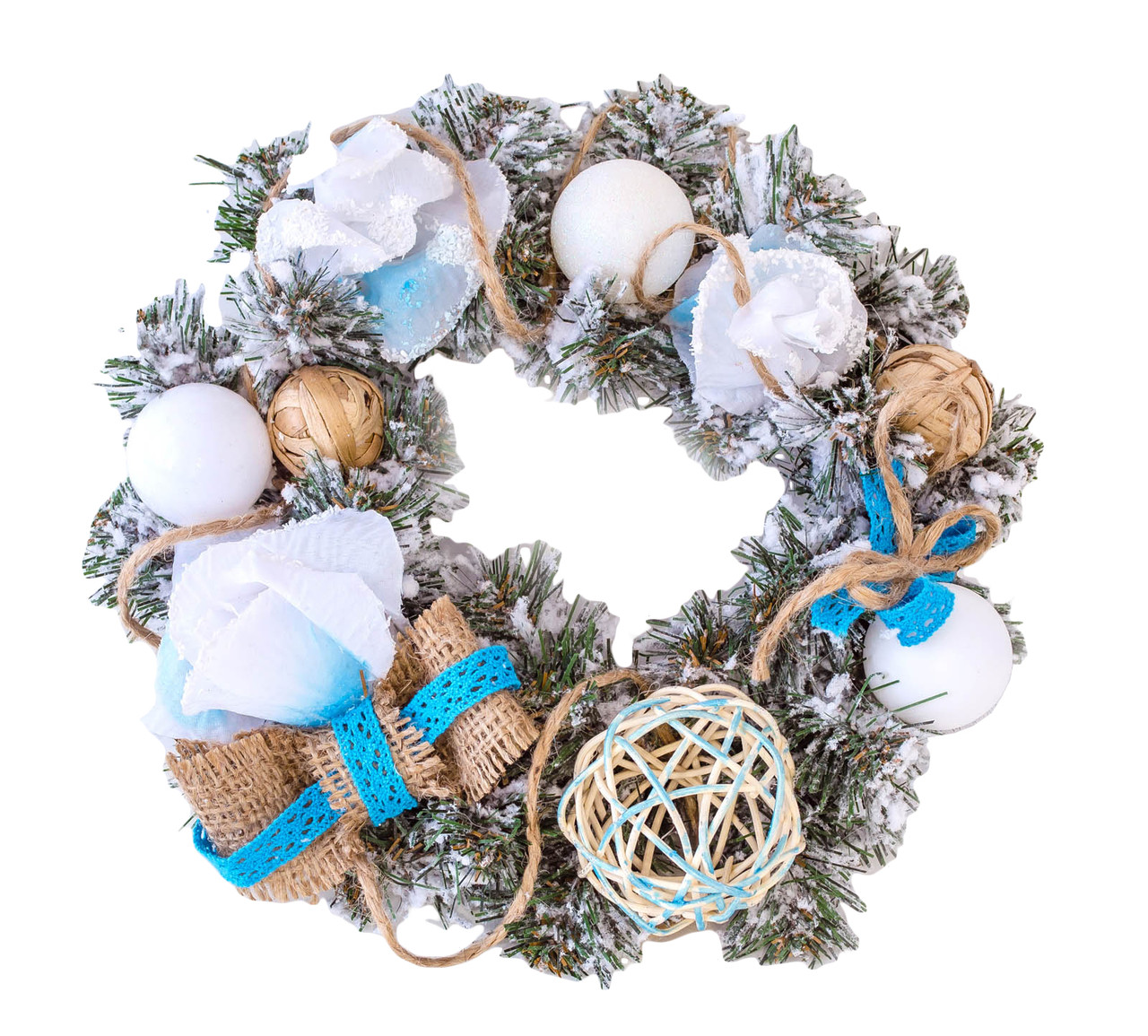 Вінок з прикрасою Біла троянда d-15 см. засніжений YES! Fun (903771), фото 1