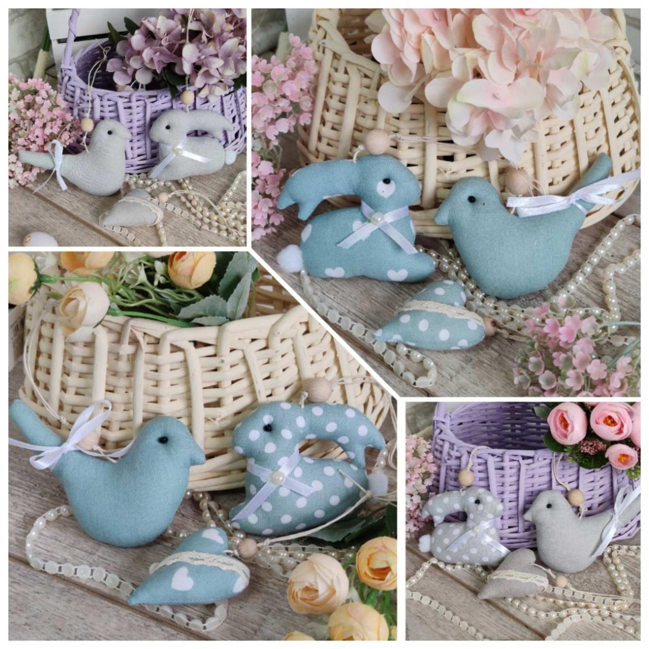 Великодній набор іграшок "Кролик, пташка, сердечко", Н-9 -11 см,  для віночка, декор на Великдень,, фото 1