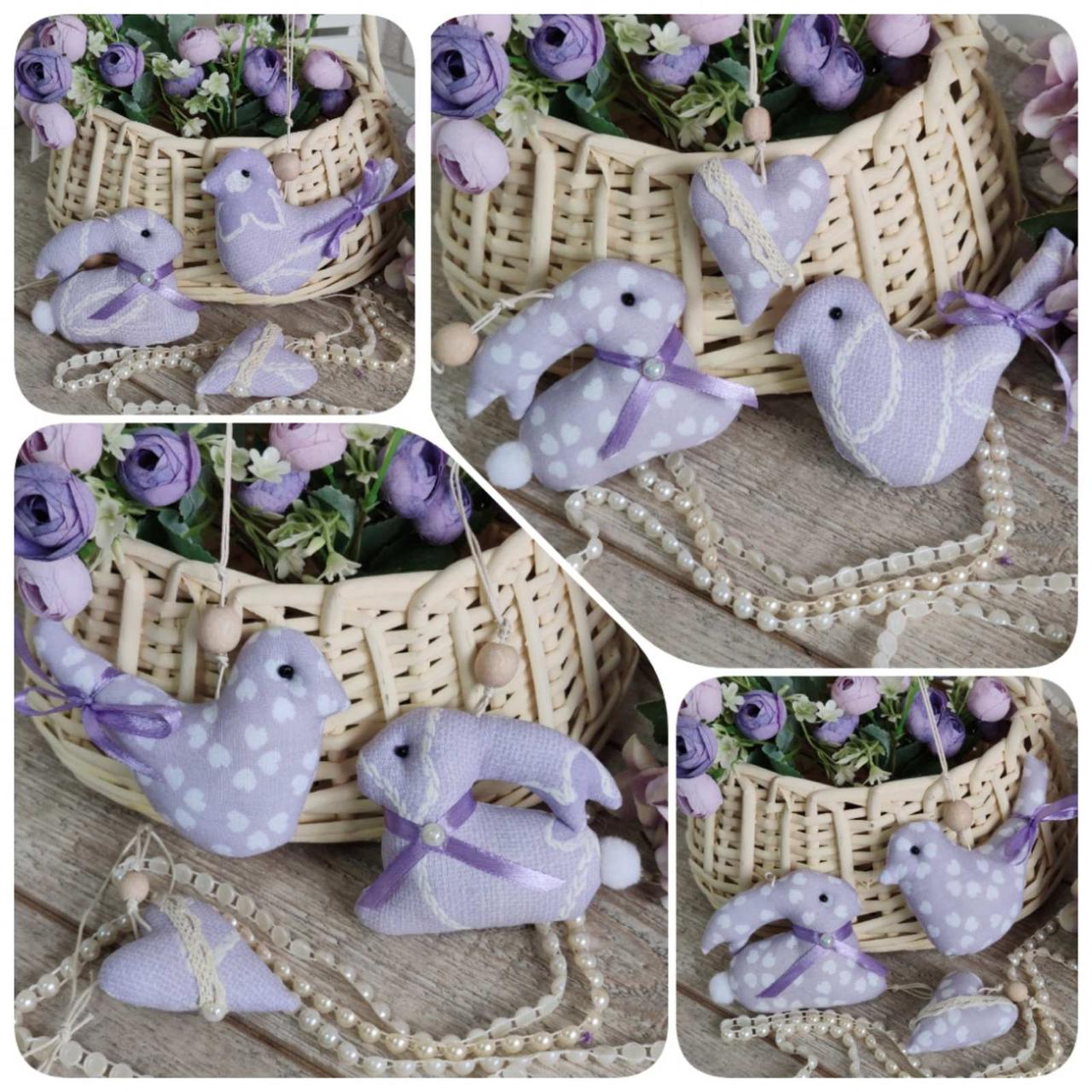 Великодній набор іграшок "Кролик, пташка, сердечко", Н-9 -11 см, для віночка, декор на Великдень,, фото 1