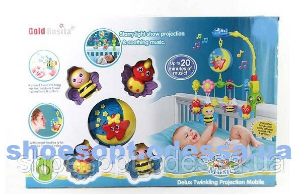 Мобіль карусель на ліжечко Проєктор музичний, запис голосу, фото 1