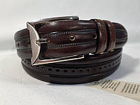 Ремень элегантный красивый коричневый кожаный брючный 35 мм, подарочный IMDER унисекс.