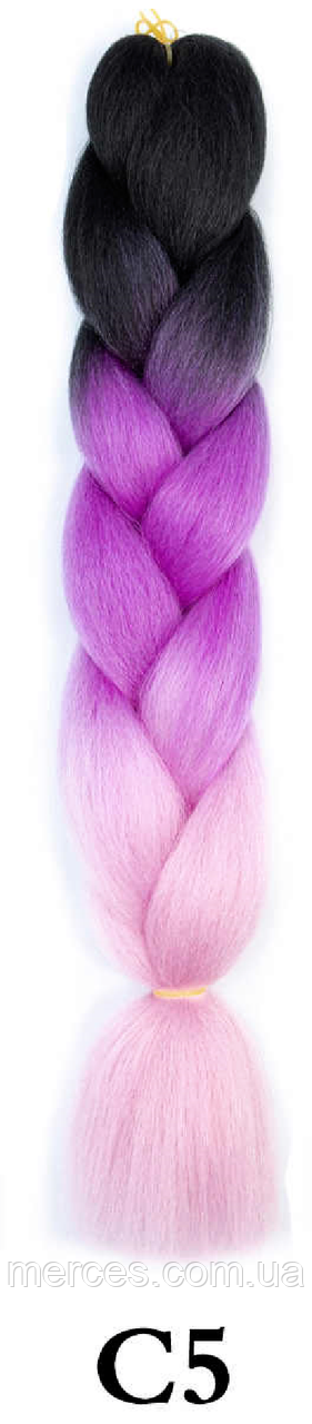 Канекалон чорний + бузковий + світлий рожевий 60 ± 5 см Вага 100 ± 5 г Термостійкий триколірний Jumbo Braid С5, фото 1