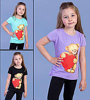 Детская футболка (девочка), 5-6-7-8 лет, медвежонок с сердечком