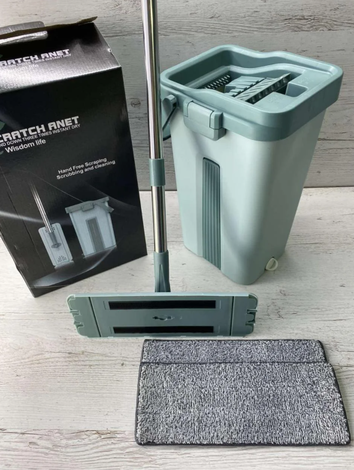 Швабра з відром з автоматичним віджимом (2 змін насадки) Scratch Anet М'ятний Швабра для миття підлоги, фото 1