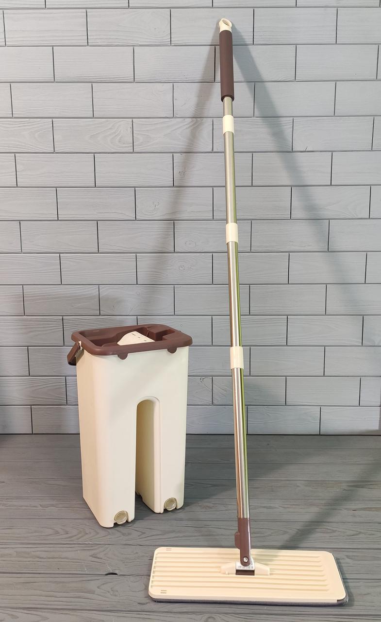 Швабра з відром з автоматичним віджимом (2 змін. насадки) Flat Mop, поломойка, швабра для миття підлоги