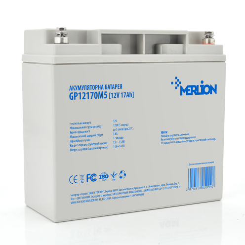 Акумулятор MERLION AGM GP12170M5 12V 17Ah (180x78x165(168)) Q4 свинцево-кислотний