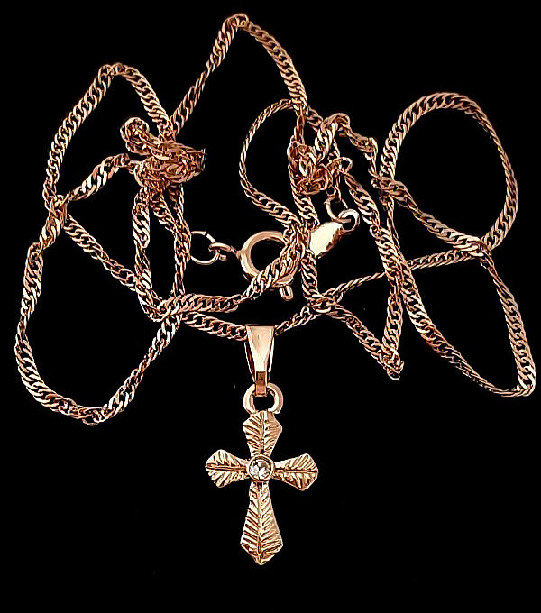 Хрестик на ланцюжку. Булат. Позолота ЧВ. Довжина ланцюжка: 45 см. Довжина хрестика: 1.7 см.