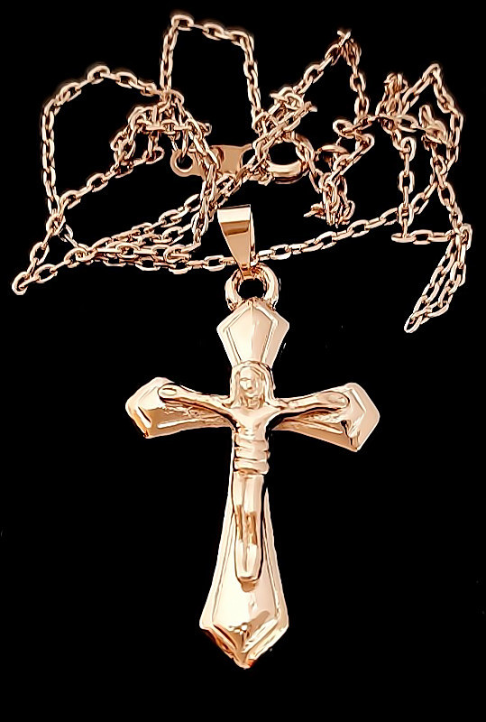 Хрестик на ланцюжку. Булат. Позолота ЧВ. Довжина ланцюжка: 45 см. Довжина хрестика: 3,5 см.