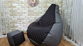 Крісло Мішок, безкаркасне крісло Груша ХХХЛ, колір сірий Рогожка +Ромб. Великий розмір 140*100 см чорний
