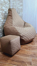 Крісло Мішок, безкаркасне крісло Груша ХХХЛ, колір сірий Рогожка +Ромб. Великий розмір 140*100 см пісочний 24