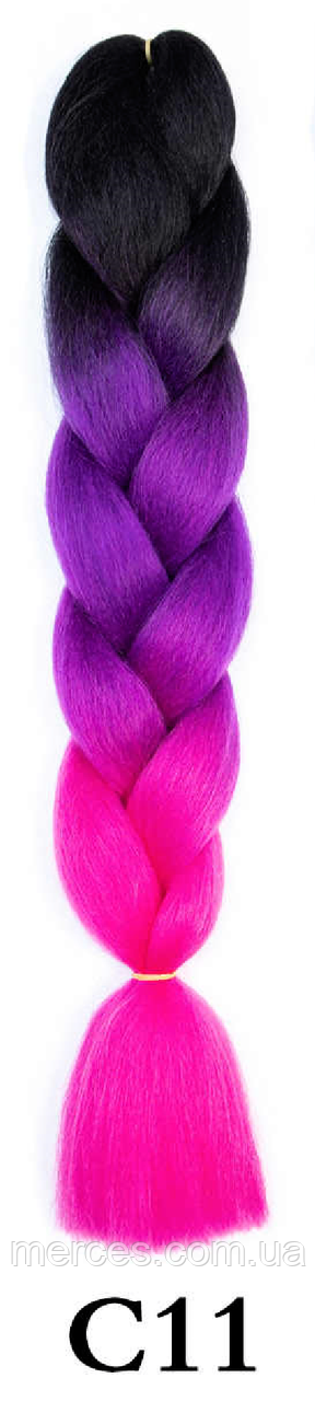 Канекалон чорний + бузковий А35 + фуксія насичений рожевий А18 60 ± 5 см Вага 100 ± 5г Термостійкий Jumbo С11, фото 1