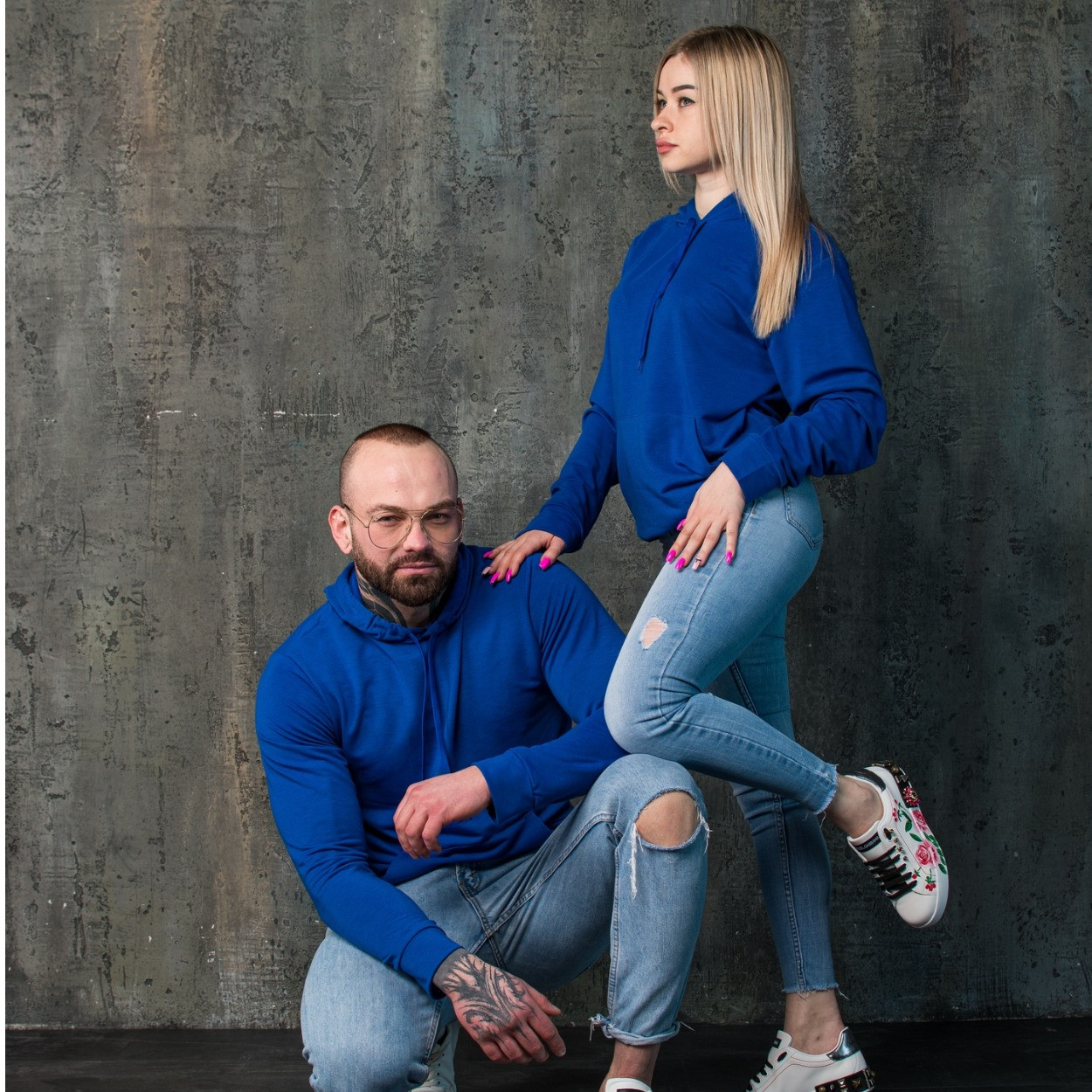 Худі унісекс з капюшоном синій весняний, осінній