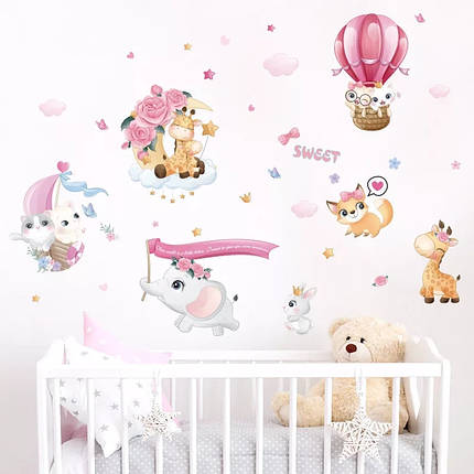 Декоративні наклейки для дитячого садка, в дитячу на стіни "кошенята у повітряній кулі" 55*80см (лист50*70см), фото 2