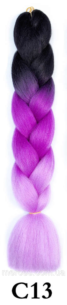 Канекалон чорний + бузковий + бузковий світлий А36 Довжина 60 ± 5 см Вага 100 ± 5 г Термостійкий триколірний, фото 1