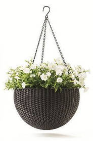 Горщик для квітів 8,6л. Keter Hanging Sphere Planter підвісний круглий з ланцюжком, Коричневий