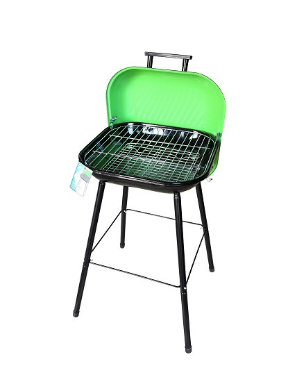 Гриль вугільний Time Eco TE-22040B портативний із кришкою для барбекю, Чорний із зеленим, фото 1