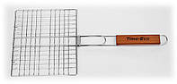 Решетка гриль Time Eco713С универсальная, Решетка для гриля металлическая с деревянной ручкой, плоская