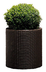 Горщик для квітів 39 л Keter Cylinder Planter Large, великий квітковий вазон зі штучного ротанга, корич