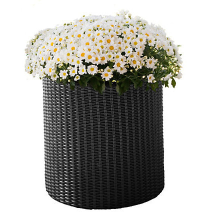 Горщик для квітів 7 л. Keter Cylinder Planter Small, великий квітковий вазон зі штучного ротанга, сірий, фото 1