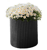 Горшок для цветов 7 л. Keter Cylinder Planter Small, большой цветочный вазон из искусственного ротанга, серый