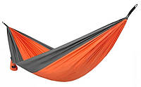 Гамак подвесной TimeEco ТЕ-1835 нейлоновый с веревкой и крючками, для двоих, 280x140 см, Оранжевый с серым