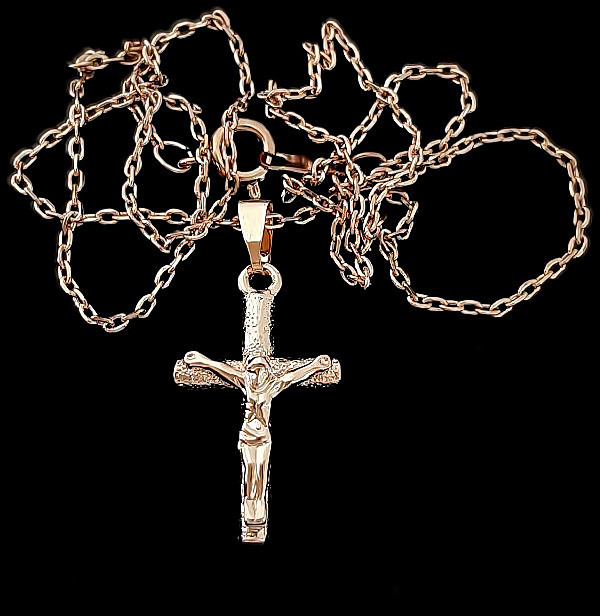 Хрестик на ланцюжку. Булат. Позолота ЧВ. Довжина ланцюжка: 45 см. Довжина хрестика: 2,5 см.