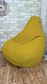 Крісло Мішок, безкаркасне крісло Груша ХХХЛ, колір сірий Рогожка +Ромб. Великий розмір 140*100 см жовтий