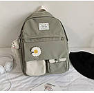 Рюкзак для дівчинки шкільний, водонепроникний хакі без ведмедика, з ромашкою Rentegner (AV263), фото 10