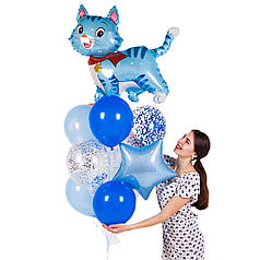 Кульки на день народження хлопчика з фольгированной фігурою Котик